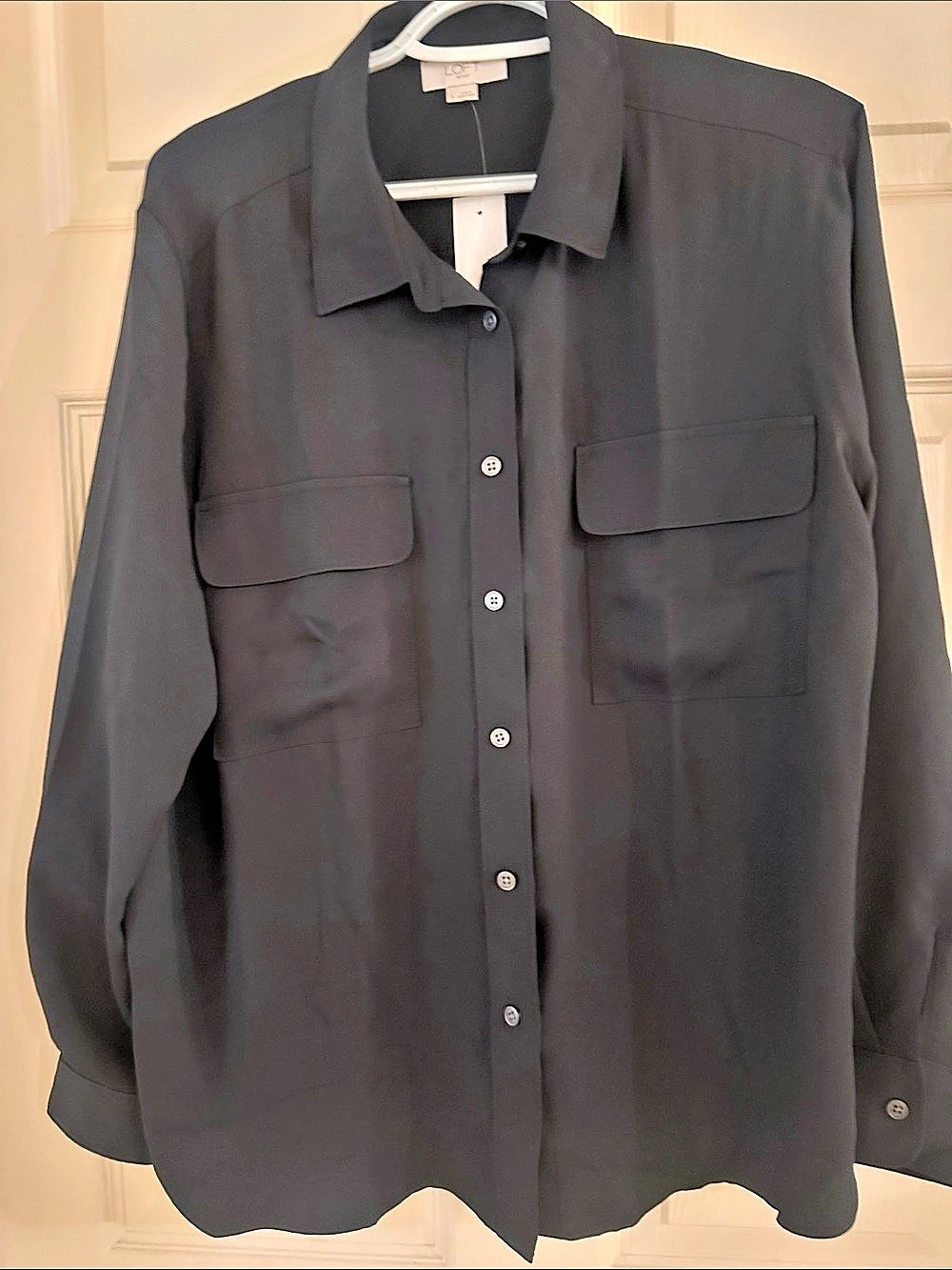 LOFT Outlet Button Front Shirt in Black Large NWT